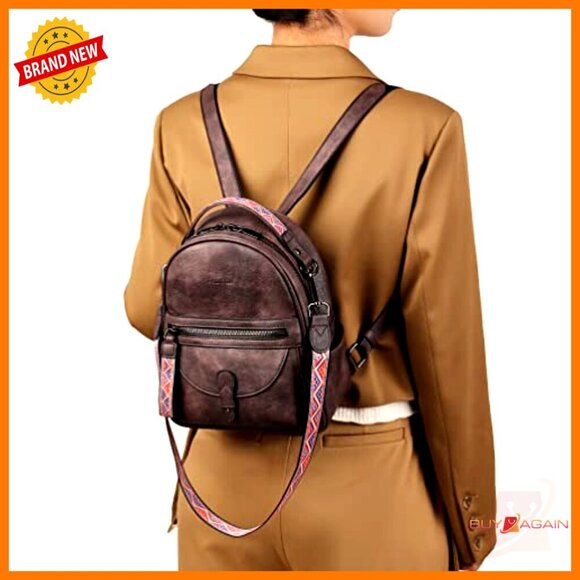 Mini Leather Backpack Purse for Women, Waterproof Small Shoulder Bag with main image 6